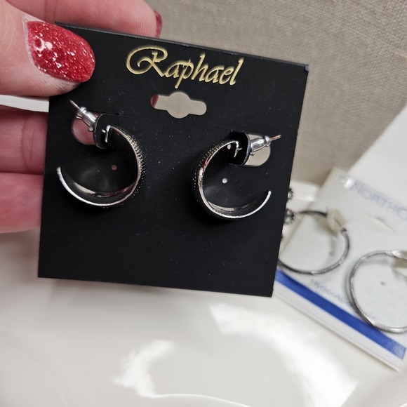 Women's Set of 2 Pairs of Earrings 2 Rings Lot of 4 Pieces Silver Tone - Picture 6 of 12